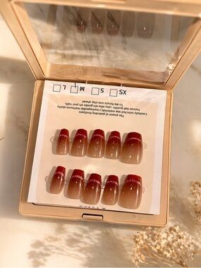 Ombre Red to Nude Press-On Toe Nail Set - Size Medium - 10pcs